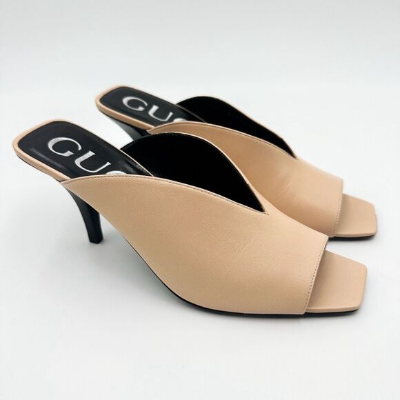 Gucci GG Neutral Leather Mules Heels Square Toe Sandals Size 38, 8 - Picture 3 of 15